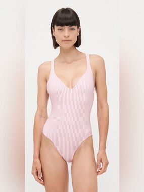 Michael Kors Pink Stripe Ring Detail One Piece Swimsuit NWT Size 14